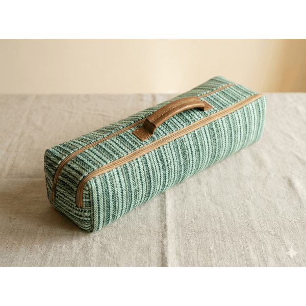 Eco-Friendly Cotton & AF Leather Flute Bag - Green Bansuri Carry Case with 2 Compartments (46cm) - Made in Nepal - Image 2