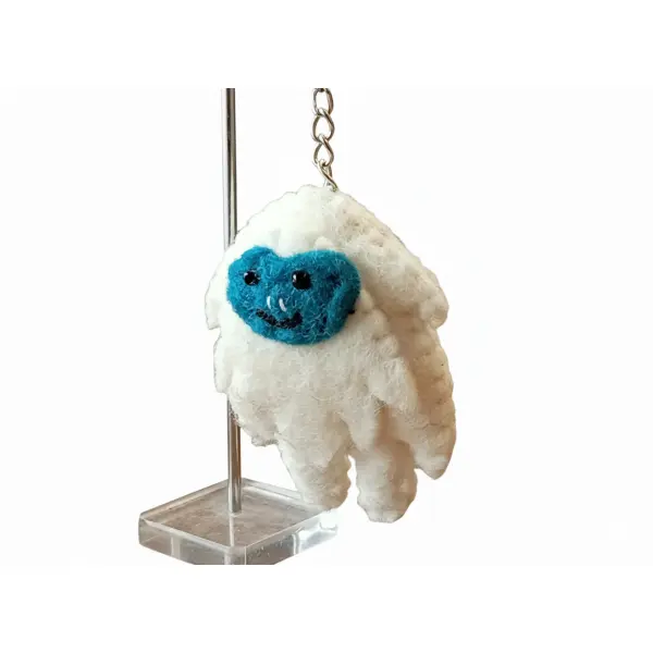 Eco-Friendly Hand-Felted Wool Yeti Key Ring - White, 9cm - Made in Nepal - Image 3