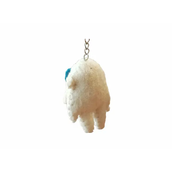 Eco-Friendly Hand-Felted Wool Yeti Key Ring - White, 9cm - Made in Nepal - Image 4