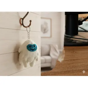 Eco-Friendly Hand-Felted Wool Yeti Key Ring - White, 9cm - Made in Nepal