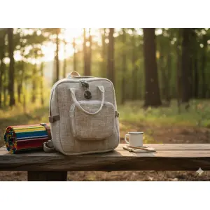 Eco-Friendly Hemp Laptop Bag fits up to 12-inch iPad/Tablet - Multi-Pocket Vintage Organizer Backpack with Adjustable Straps