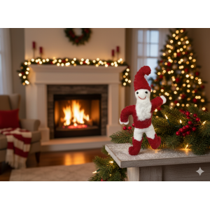 Eco-Friendly Woolen Santa Tree Hanging Ornament - 20 cm, Red & White Christmas Gift