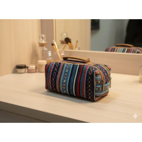 Eco Luxury Cotton Mix Mini Cosmetic Bag – Handmade in Nepal with AF Leather Strap - Image 2