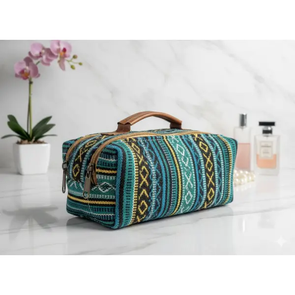 Eco Luxury Cotton Mix Mini Cosmetic Bag – Handmade in Nepal with AF Leather Strap - Image 3