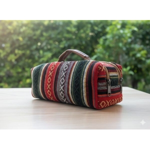Eco Luxury Cotton Mix Mini Cosmetic Bag – Handmade in Nepal with AF Leather Strap