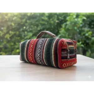 Eco Luxury Cotton Mix Mini Cosmetic Bag – Handmade in Nepal with AF Leather Strap