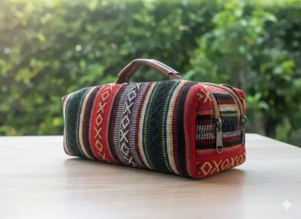Eco Luxury Cotton Mix Mini Cosmetic Bag – Handmade in Nepal with AF Leather Strap