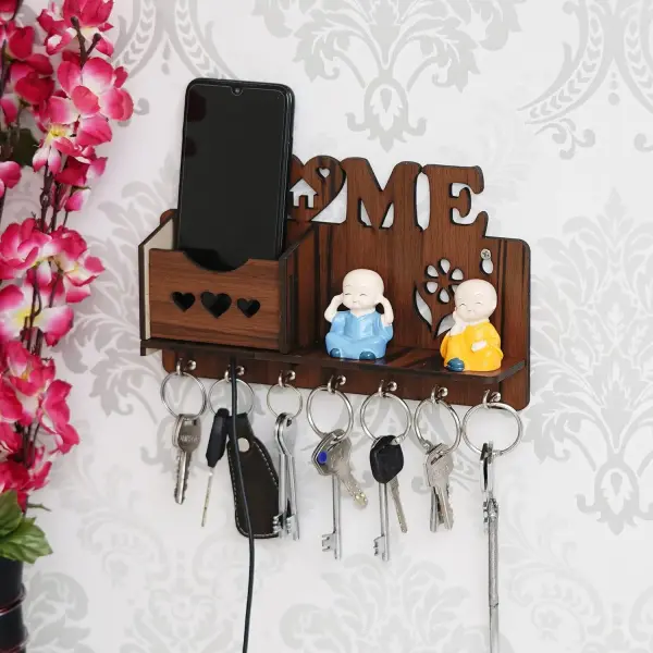 Ressence Home Shelf with Phone Holder Design Key Holder 7 Hooks Wall Home Office Decor - Image 2