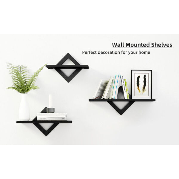 Beautiful Diamond Design Wall Decor Shelf Rack Black (Pack of 3 pcs) - Image 5