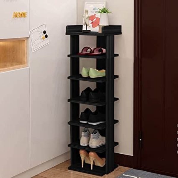SmallWooden Shoe Cabinet Multi-layer 5 Pair Shoe Rack Organiser In Black - Image 2