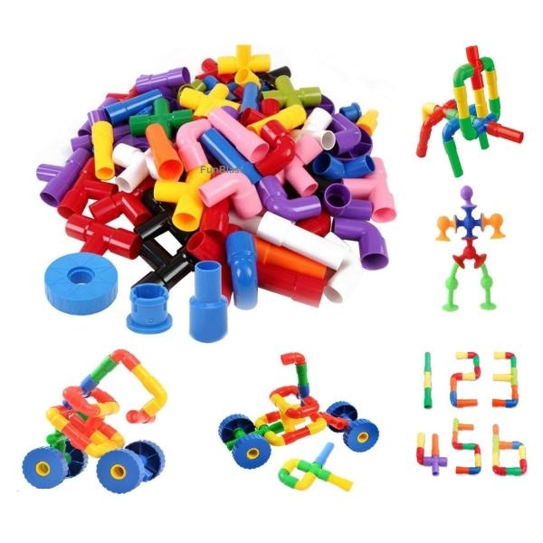 Educational Pipe Puzzle for Kids - 30Pcs Plastic Water Pipe Shaped Creative Tube Locks Construction Set Toy with Wheels Kids Educational Preschool Learning Toys - Image 2