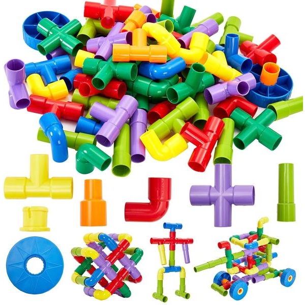 Educational Pipe Puzzle for Kids - 30Pcs Plastic Water Pipe Shaped Creative Tube Locks Construction Set Toy with Wheels Kids Educational Preschool Learning Toys - Image 3