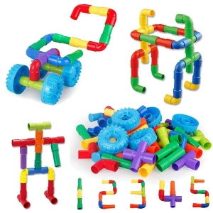 Educational Pipe Puzzle for Kids - 30Pcs Plastic Water Pipe Shaped Creative Tube Locks Construction Set Toy with Wheels Kids Educational Preschool Learning Toys