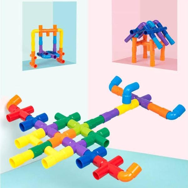 Educational Pipe Puzzle for Kids - 30Pcs Plastic Water Pipe Shaped Creative Tube Locks Construction Set Toy with Wheels Kids Educational Preschool Learning Toys - Image 5