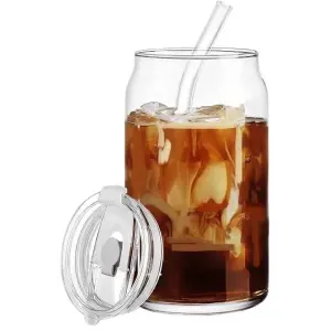 Borosilicate Glass Tumbler with Lid and Straw, Water with Silicone Straw & Bamboo Lid, Durable Travel Coffee Mug with Lid (Pack of 1)