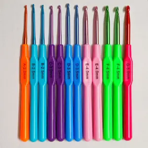 Full Crochet Set As Shown On Picture Aluminium Hook Plastic Handle 12 Pcs