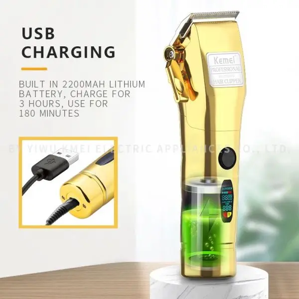 KEMEY KM-2850PG Hair Trimmer LCD Rechargeable Wireless Hair Clipper Fading Mixing Electric Haircut Machine Tapered Handle - Image 4