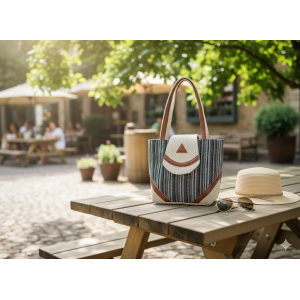 Elegant Cotton Top-Handle Bag with Geometric Design for Women