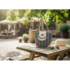 Elegant Cotton Top-Handle Bag with Geometric Design for Women