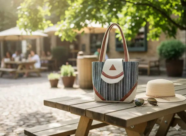 Elegant Cotton Top-Handle Bag with Geometric Design for Women