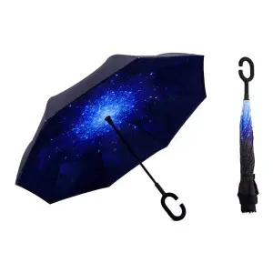 Elegant Inverted Umbrella with C-Handle, Windproof Double Layer Design, Free Bag, New