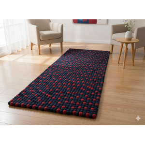 Elegant Navy Blue Wool Felt Ball Carpet 60 Cm x 180 Cm
