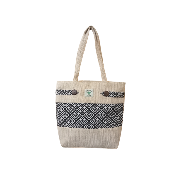 Elegant Nepali Hemp Cotton Shoulder Bag with Geometric Pattern and Zipper Closure - Image 2