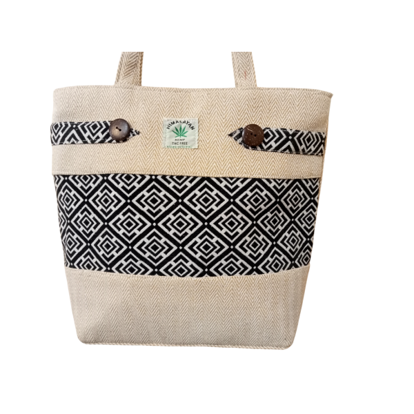 Elegant Nepali Hemp Cotton Shoulder Bag with Geometric Pattern and Zipper Closure - Image 3