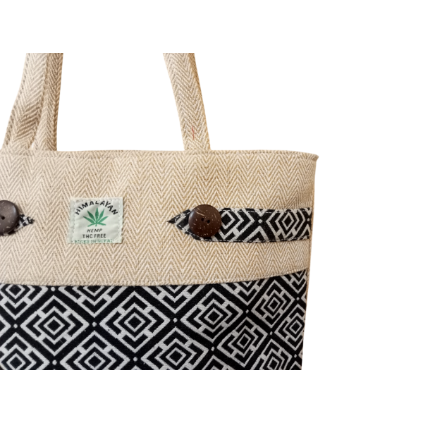 Elegant Nepali Hemp Cotton Shoulder Bag with Geometric Pattern and Zipper Closure - Image 4