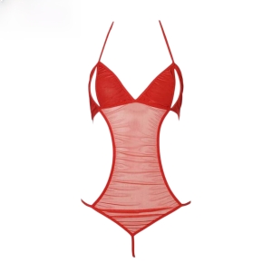 Elegant Red Soft Net Bodysuit Lingerie
