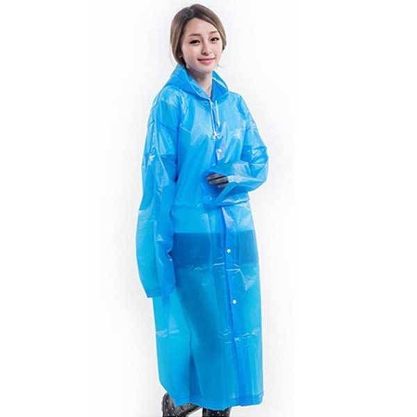 EVA Waterproof Reusable Transparent Hooded Raincoat Free Size - Image 2