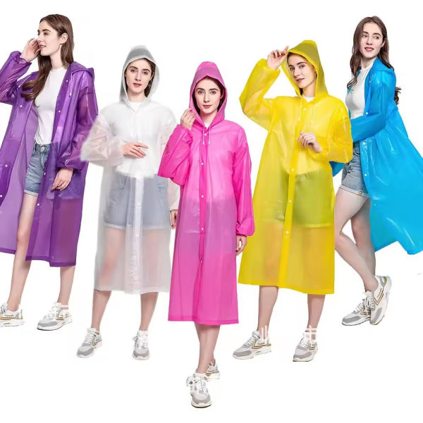 EVA Waterproof Reusable Transparent Hooded Raincoat Free Size - Image 3