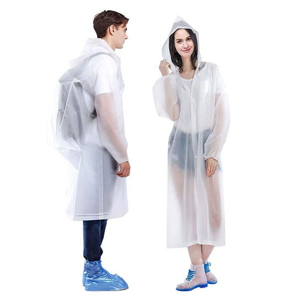 EVA Waterproof Reusable Transparent Hooded Raincoat Free Size - Image 4