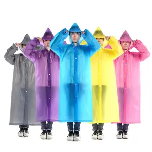 EVA Waterproof Reusable Transparent Hooded Raincoat Free Size