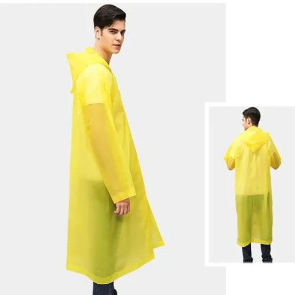 EVA Waterproof Reusable Transparent Hooded Raincoat Free Size - Image 5