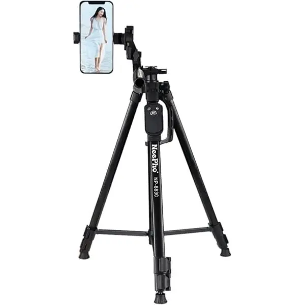 Extendable 180 Degrees Tilt Handle Carbon Fiber Camera Tripod Extendable Tripod Lightweight Aluminum Camera and Mobile Phone Tripod Outdoor Live Selfie Camera Phone Floor Stand Outdoor Live Selfie Camera Phone Floor Stand For DSLR Camera - Image 2
