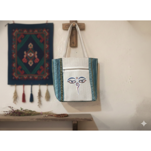 Eye Print Cotton Shoulder Bag for Women - Image 4
