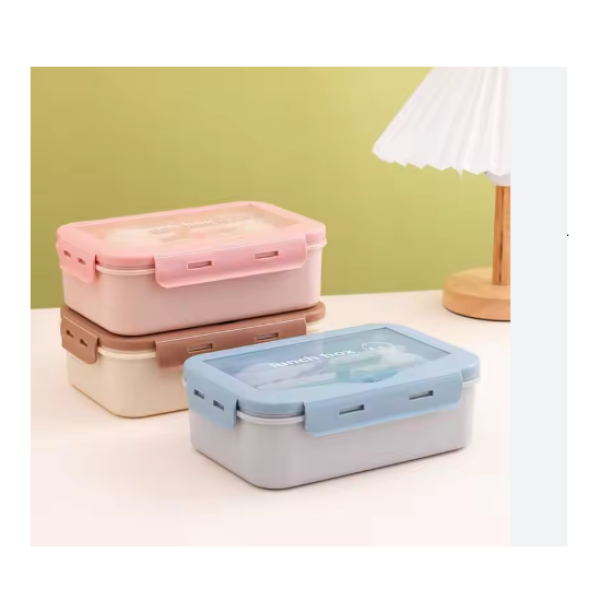 Sealed Four Sided Buckle Lunch Box Easy to Carry Fork Spoon Independent Dipping Tray - Image 2
