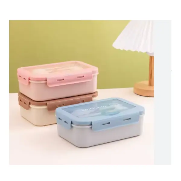 900ml Sealed Four Sided Buckle Lunch Box Easy to Carry Fork Spoon Independent Dipping Tray - Image 3