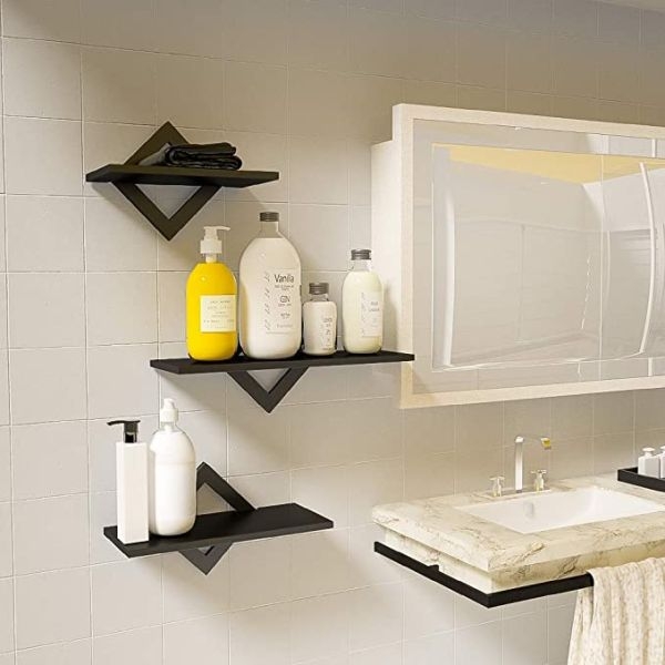 Beautiful Diamond Design Wall Decor Shelf Rack Black (Pack of 3 pcs) - Image 6