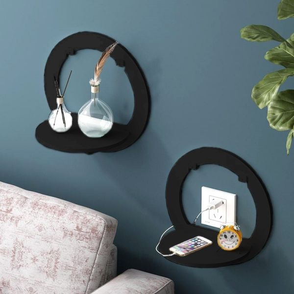 4 pc Round Wooden Shelf Rack In Black - Image 3