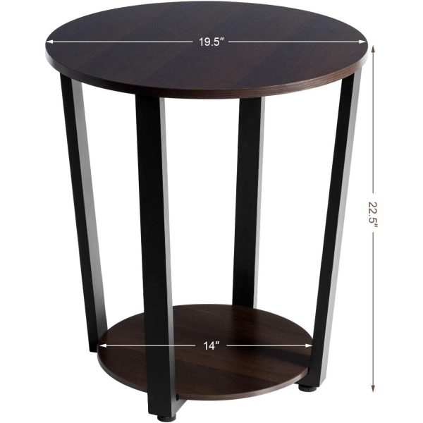 Round End Table, 2-Tier Accent Table for Small Space Storage Shelf, Farmhouse Side Table for Living Room, Bed Side Table Night Stand for Bedroom - Image 3