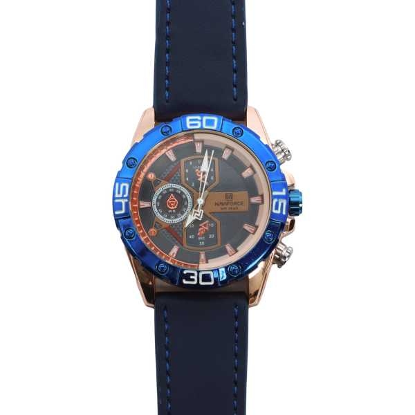 Blue And Golden Color Unisex Dial Casual Blue Leather Strap Watch - Image 3