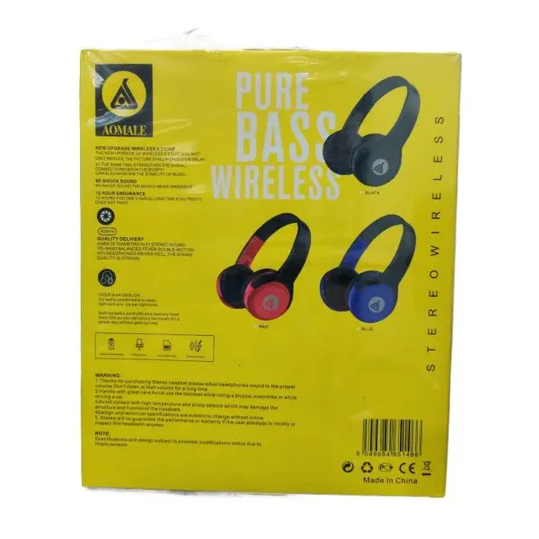 AOMALE P12 Pure Bass Wireless On Ear Headphone (Color May Vary) - Image 3