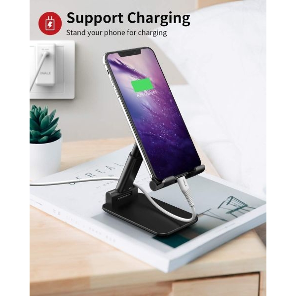 Adjustable Foldable Mobile Stand for Phones, Universal Compatibility, Anti-Slip, Portable Desk/Tabletop Holder with Charging Port - Image 4