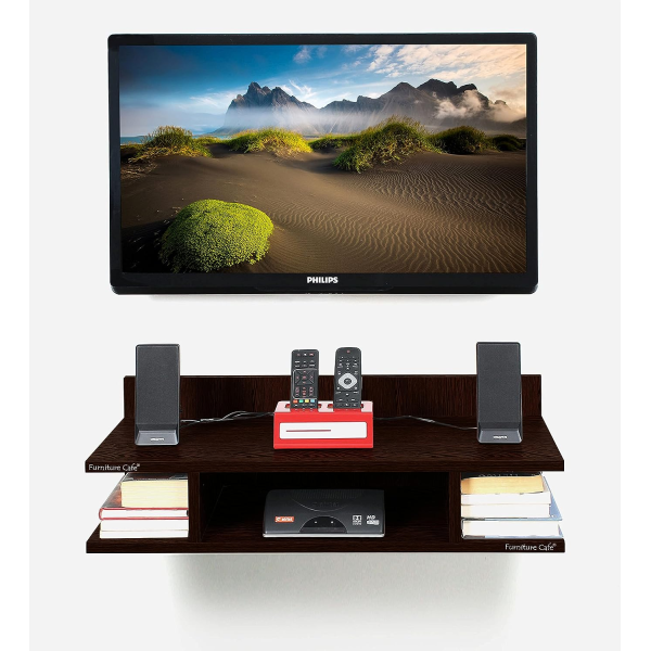 Furniture Cafe Wooden TV Cabinet Wall Shelves, Set Top Box Stand TV Stand Wall Shelf for Living Room Stylish Hanging Rack Organizer Home Decor Furniture (Colour Brown) - Image 3