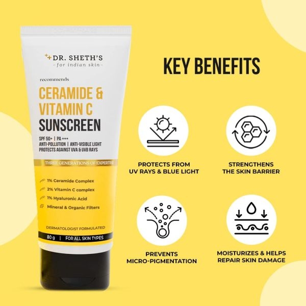 Dr. Sheth's Ceramide & Vitamin C Sunscreen SPF 50+ PA+++ For Women & Men | UVA UVB Sun Protection | 80g - Image 3