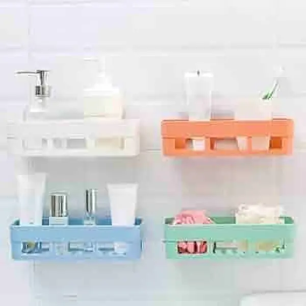 Plastic Bathroom Kitchen Storage Organize Shelf Rack Bathroom Shelves Shower Caddy Basket Wth Wall Mounted - Image 4