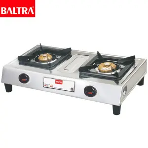 BALTRA 2 burner Gas Stove | Flavour | Stainless steel body | High efficiency brass burners | Powder coated pan support | Sturdy bakelite knobs | 12 months warranty