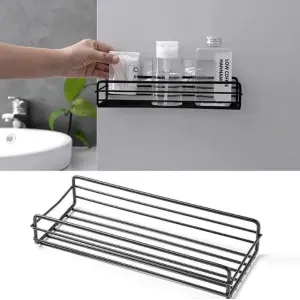 Rectangular Adhesive Metal Bathroom Rack, Bathroom Storage, Stainless Steel Bathroom Corner Shelf Organizer